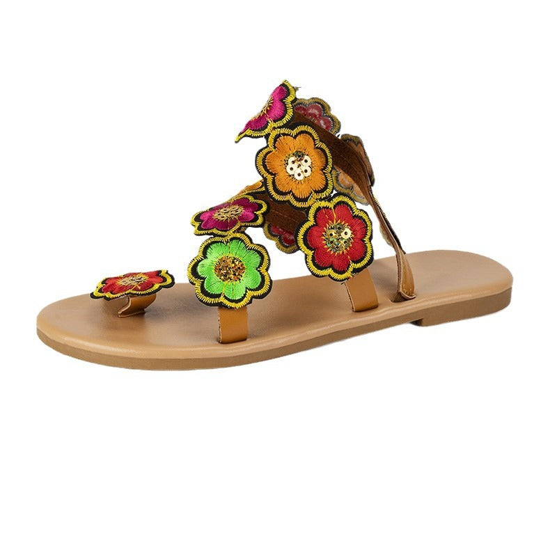 Wholesale Summer sandals ethnic style colorful flat shoes for women beach sandals